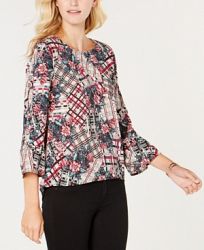 Ny Collection Petite Printed Bell-Sleeve Top