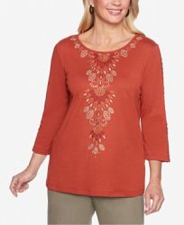 Alfred Dunner Petite Autumn in New York Embroidered 3/4-Sleeve Top