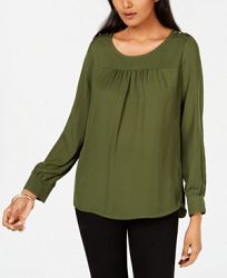 Ny Collection Petite Button-Trim Top