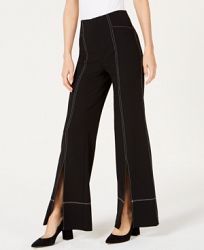 I. n. c. Petite Contrast Stitch Split-Front Wide-Leg Pant, Created for Macy's