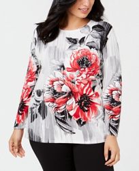 Alfred Dunner Plus Sutton Place Size Floral Print Sweater