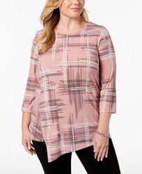 Alfani Plus Size Printed Asymmetrical Top, Created for Macy's
