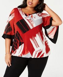 Alfani Plus Size Printed Square-Sleeve Top, Created for Macy's