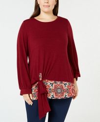 Ny Collection Plus Size Tie-Hem Top