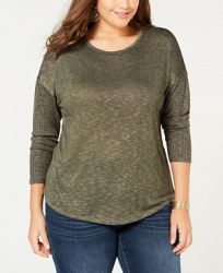 I. n. c. Plus Size Mixed-Media Top, Created for Macy's