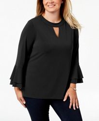 Charter Club Plus Size Keyhole Crepe Top, Created for Macy's
