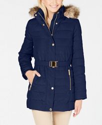 Michael Michael Kors Faux Fur Hooded Belted Down Puffer Coat