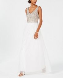 Adrianna Papell V-Neck Beaded Gown