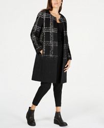 Eileen Fisher Wool Blend Plaid Ombre Long Jacket