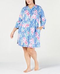 Miss Elaine Plus Size Printed Snap-Front Robe