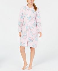 Miss Elaine Luxe Printed Brushed-Fleece Short Snap Robe