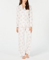 Charter Club Printed Fleece Notched Collar Pajama Set, Created for Macy's