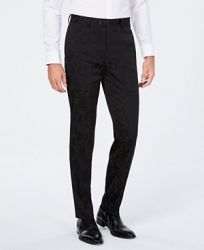 Tallia Men's Slim-Fit Tonal Black Bird Print Suit Pants