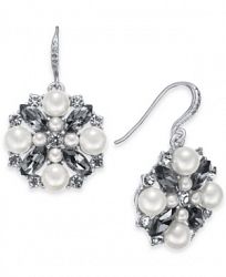 Charter Club Silver-Tone Imitation Pearl & Crystal Cluster Drop Earrings, Created for Macy's
