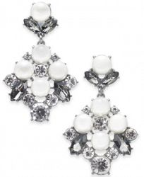 Charter Club Silver-Tone Imitation Pearl & Crystal Drop Earrings, Created for Macy's