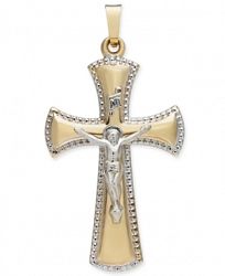 Two-Tone Beaded Crucifix Pendant in 14k Gold