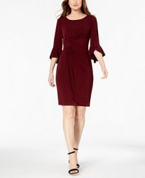 Connected Petite Ruched Bell-Sleeve Dress