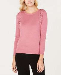 Ny Collection Petite Lace-Up Detail Sweater