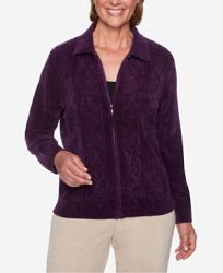 Alfred Dunner Petite Classics Zip-Front Chenille Cardigan