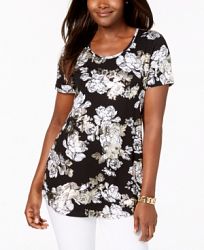 Jm Collection Petite Metallic-Print Top, Created for Macy's
