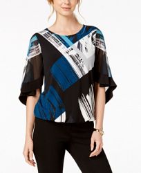 Alfani Petite Printed Flutter-Sleeve Bubble Top, Created for Macy's
