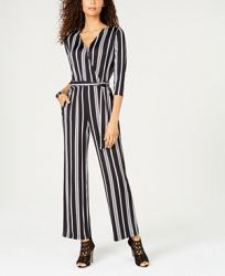 Ny Collection Petite Striped Surplice Jumpsuit