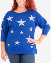 Ny Collection Plus Size Metallic-Star Sweater
