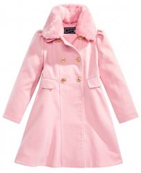 S. Rothschild Big Girls Double-Breasted Coat with Faux-Fur Collar