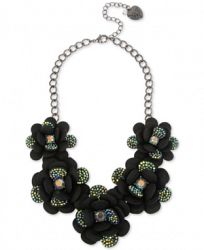 Betsey Johnson Hematite-Tone Crystal Flower Statement Necklace, 16" + 3" extender