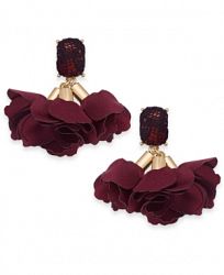 I. n. c. Gold-Tone Mesh-Covered Stone & Fabric Flower Drop Earrings, Created for Macy's
