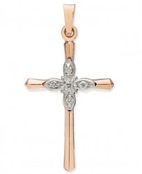 Diamond Accent Two-Tone Cross Pendant in 14k Rose Gold