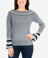 Ny Collection Petite Varsity-Striped Boat-Neck Sweater
