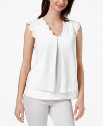 Monteau Petite Scallop-Trim Blouse, Created for Macy's