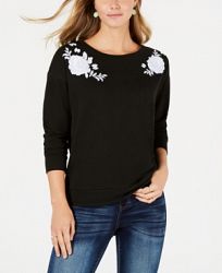 Style & Co Petite Floral-Embroidered Sweater, Created for Macy's