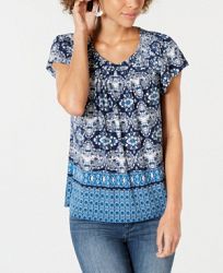 Style & Co Petite Pleated Printed Top, Created for Macy's