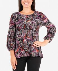 Ny Collection Petite Paisley-Print Top