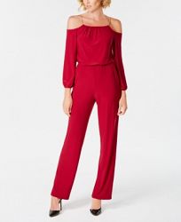 Ny Collection Petite Cold-Shoulder Chain-Strap Jumpsuit