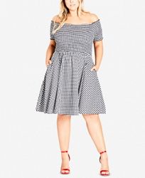 City Chic Trendy Plus Size Cotton Gingham Smocked Dress