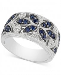 Sapphire (7/8 ct. t. w. ) and Diamond Accent Antique Band in Sterling Silver