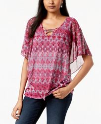 Ny Collection Petite Mesh Popover Poncho Top