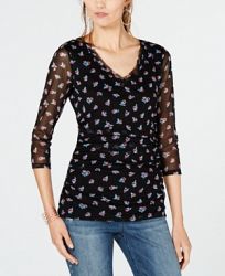 I. n. c. Petite Ruched Mesh Top, Created for Macy's