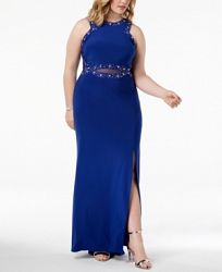 Morgan & Company Trendy Plus Size Embellished Sheer-Inset Gown
