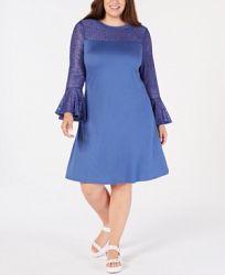 Love Squared Trendy Plus Size Lace-Yoke A-Line Dress