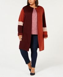 Ny Collection Plus Size Colorblocked Duster Cardigan