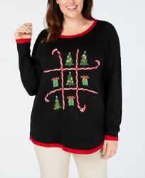 Karen Scott Plus Size Holiday Tic-Tac-Toe Sweater, Created for Macy's