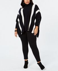 Alfani Plus Size Striped Poncho Sweater, Created for Macy's
