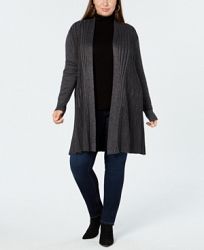 Ny Collection Plus Size Open-Front Ribbed-Knit Cardigan