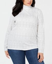 Karen Scott Plus Size Cotton Printed Mock Turtleneck Top, Created for Macy's
