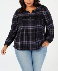 Style & Co Plus Size Plaid Pleated Blouse, Created for Macy's