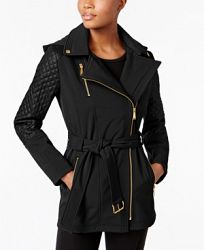 Michael Michael Kors Asymmetrical Quilted-Sleeve Belted Raincoat